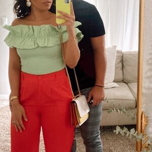 Zara Off shoulder green top